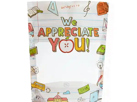 Teacher Appreciation Cookie Pouches – 6.5″ x 8″ x 2.5″ Cookie Packaging Stand Up Pouch - Set of 10