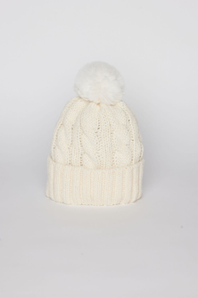 Devon Beanie with Faux Fur Pom - Ivory