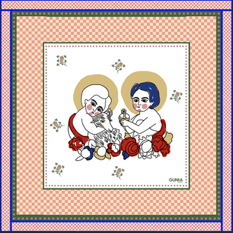 Silk headscarf with the image of St.John and Jesus - GUNIA PROJECT