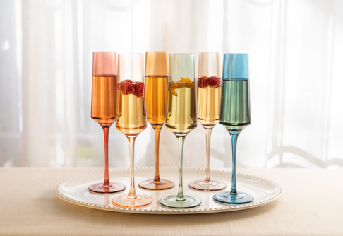 Set of 6 Multi-Colored Champagne Flutes