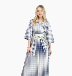 Weekender Belted Caftan - Navy Gingham