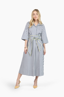 Weekender Belted Caftan - Navy Gingham