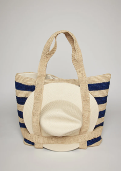 The Original Straw Traveler Bag- Navy Stripe