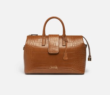 Convertible Executive Leather Bag in Crocodile Print Camel