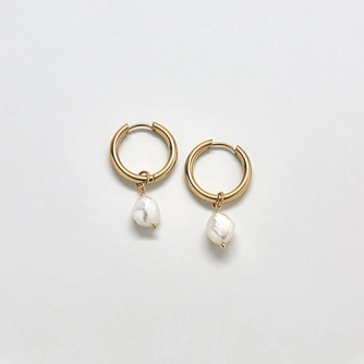 Gold Single Pearl Huggie Earrings