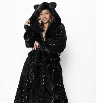 SEQUIN BLACK PANTHER CLASSIC FAUX FUR STYLE ROBE