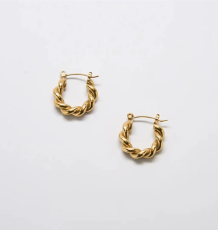 Gold Oval Twist Hoop Earrings