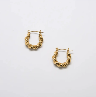 Gold Oval Twist Hoop Earrings