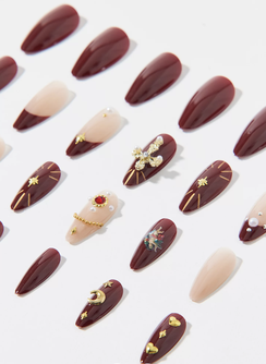 Press-On Nail Set - Burgundy Cherub