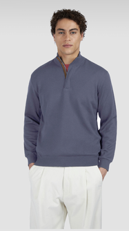 Summer Wool Half-Zip Sweater with Alcantara Details