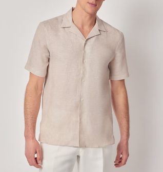 Natural Pure Linen Slim Shirt - Short Sleeve - Revere Collar