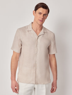 Natural Pure Linen Slim Shirt - Short Sleeve - Revere Collar