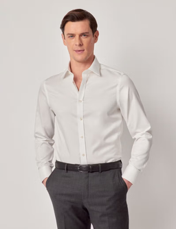 Non-Iron Twill Fitted Slim Shirt - Double Cuff