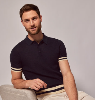 Tipped Textured Rib Knitted Cotton Polo Shirt – Short Sleeve