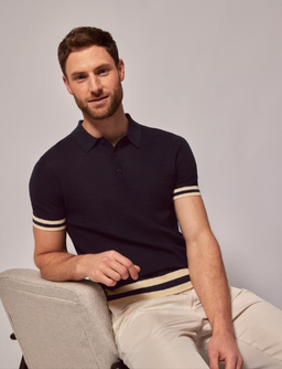 Tipped Textured Rib Knitted Cotton Polo Shirt – Short Sleeve