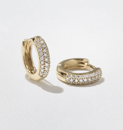 Triple Pavé Domed Diamond Huggie Hoops