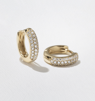 Triple Pavé Domed Diamond Huggie Hoops