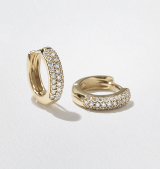 Triple Pavé Domed Diamond Huggie Hoops