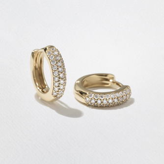 Triple Pavé Domed Diamond Huggie Hoops