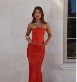 Literally Me Satin Maxi Skirt Red