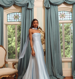 The Serina Strapless Satin Maxi Dress Light Blue