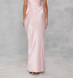 The Clover Off Shoulder Satin Maxi Dress Light Pink