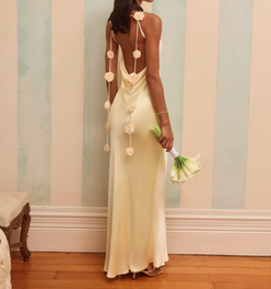 The Flora Satin Maxi Dress Yellow