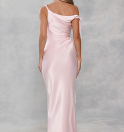 The Clover Off Shoulder Satin Maxi Dress Light Pink