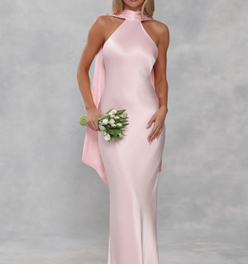 The Vivia Halter Satin Maxi Dress Light Pink