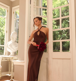 The Delilah Satin Halter Maxi Dress Chocolate Brown