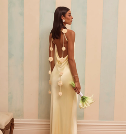 The Flora Satin Maxi Dress Yellow