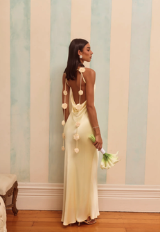 The Flora Satin Maxi Dress Yellow