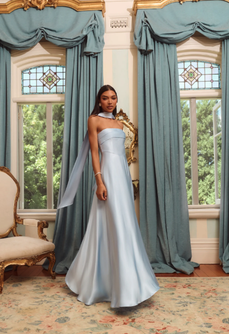 The Serina Strapless Satin Maxi Dress Light Blue
