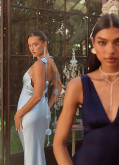 The Flora Satin Maxi Dress Light Blue