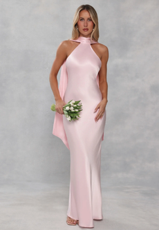 The Vivia Halter Satin Maxi Dress Light Pink
