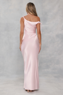 The Clover Off Shoulder Satin Maxi Dress Light Pink