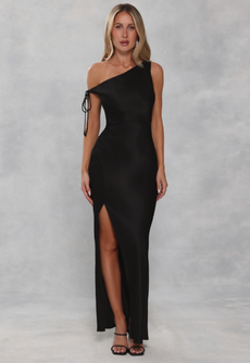The Clover Off Shoulder Satin Maxi Dress Black