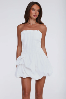 Untamed Paradise Strapless Bubble Mini Dress White
