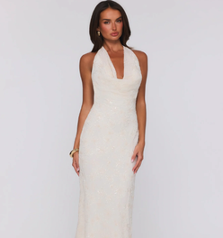 Bling It Babe Halter Maxi Dress Cream