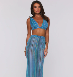 Ocean Bloomette Knit Crop Top Blue
