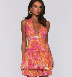 Sunkissed Seduction Halter Mini Dress Orange