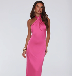 Outfit Energy Satin Halter Maxi Dress Pink