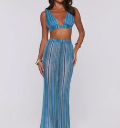 Ocean Bloomette Knit Maxi Skirt Blue