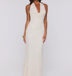Bling It Babe Halter Maxi Dress Cream