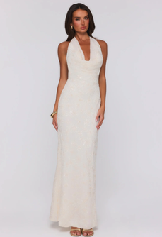 Bling It Babe Halter Maxi Dress Cream