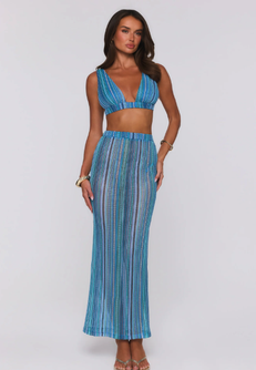 Ocean Bloomette Knit Maxi Skirt Blue