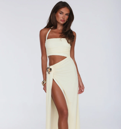 Secret Bloomers Halter Maxi Dress Yellow