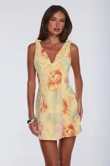 The Night Routine Embellished Mini Dress Yellow