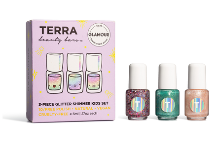 Terra Kids Clean Nail Set - GLITTER SHIMMER SET 3-Piece Stocking Stuffer