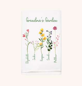 Custom Family Names Flower Tea Towel - White